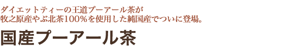 国産プーアール茶/ダイエットティーの王道プーアール茶が牧之原産やぶ北茶100％を使用した純国産でついに登場。